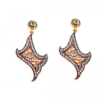 Nickel-Free Gold Plated CZ nd Preidot Stone Seated Designer Earrings - 